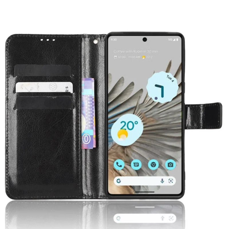 For Google Pixel 7 5G Magnetic Clasp Protective Phone Case Foldable Stand Crazy Horse Texture PU Leather Wallet Cover - Black