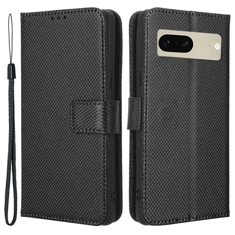 Para Google Pixel 7 5g Case de Teléfono Anti-ropa Textura Diamond PU Cuero Flip Willet Cover Con Soporte - Negro