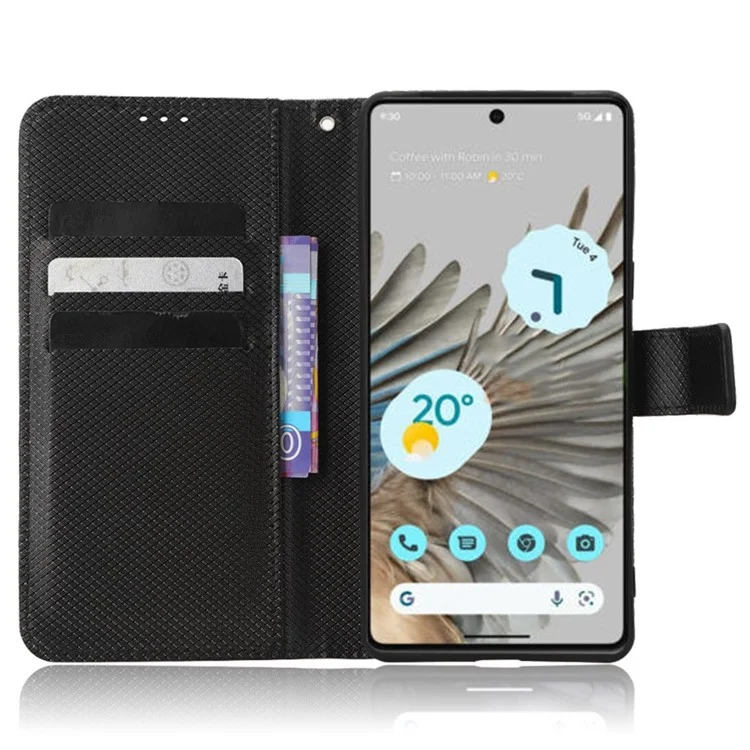 Para Google Pixel 7 5g Case de Teléfono Anti-ropa Textura Diamond PU Cuero Flip Willet Cover Con Soporte - Negro