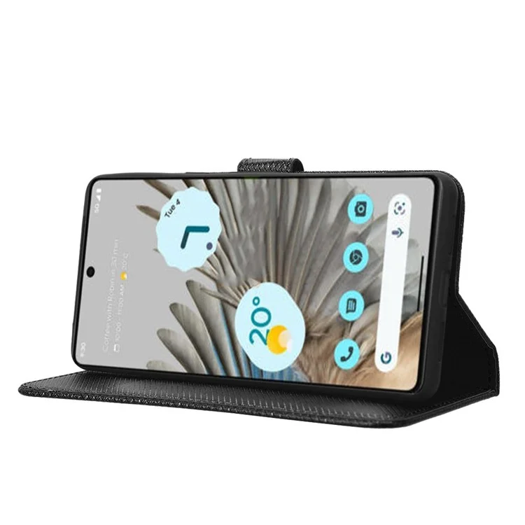 Para Google Pixel 7 5g Case de Teléfono Anti-ropa Textura Diamond PU Cuero Flip Willet Cover Con Soporte - Negro
