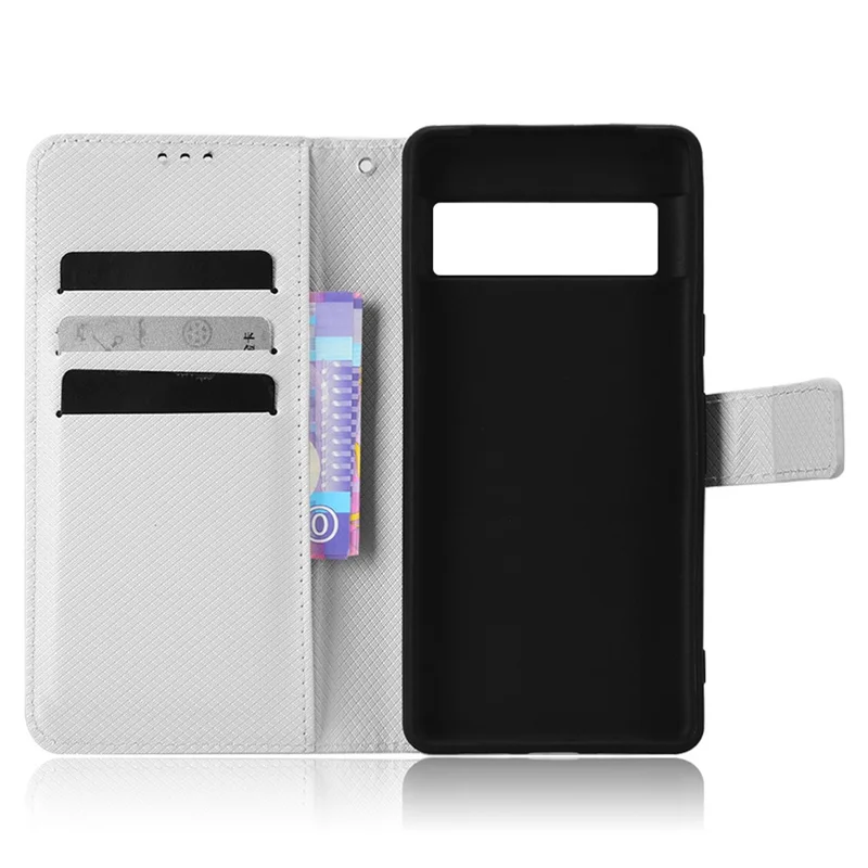 For Google Pixel 7 5G Anti-wear Phone Case Diamond Texture PU Leather Cellphone Flip Wallet Cover with Stand - White
