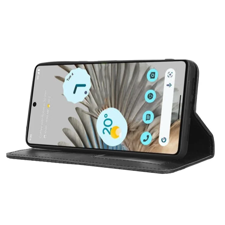 Cell Phone Cover For Google Pixel 7 5G, Wallet Case Magnetic Auto Closing PU Leather Retro Imprint Pattern Anti-Srcratch Phone Shell with Stand - Black