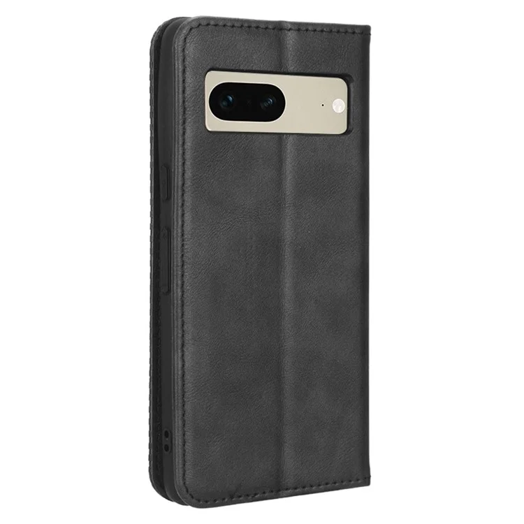 Cell Phone Cover For Google Pixel 7 5G, Wallet Case Magnetic Auto Closing PU Leather Retro Imprint Pattern Anti-Srcratch Phone Shell with Stand - Black