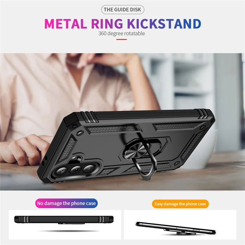 For Samsung Galaxy A56 5G Case PC + TPU Phone Cover with Kickstand - Black