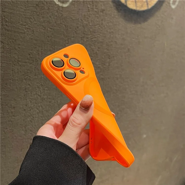For iPhone 15 Pro Case Compatible with MagSafe Liquid Silicone Phone Cover with Tempered Glass Lens Protector - Orange
