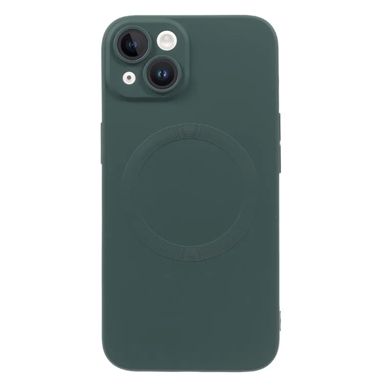 For iPhone 15 Plus Case Compatible with MagSafe Liquid Silicone Phone Cover with Tempered Glass Lens Protector - Green