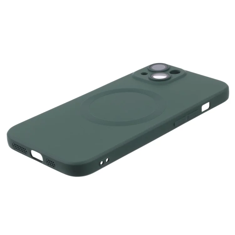 For iPhone 15 Plus Case Compatible with MagSafe Liquid Silicone Phone Cover with Tempered Glass Lens Protector - Green