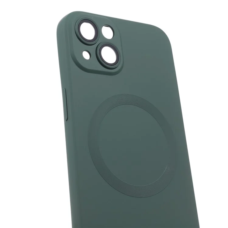 For iPhone 15 Plus Case Compatible with MagSafe Liquid Silicone Phone Cover with Tempered Glass Lens Protector - Green
