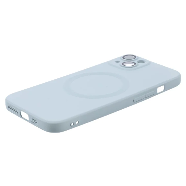For iPhone 15 Case Compatible with MagSafe Liquid Silicone Phone Cover with Tempered Glass Lens Protector - Baby Blue