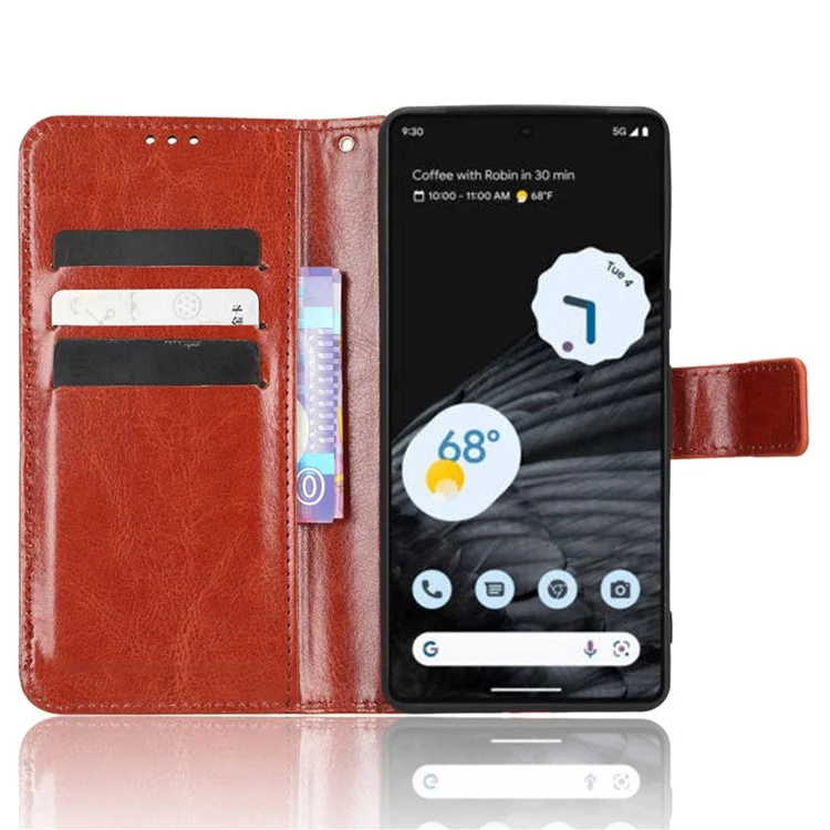 Custodia Telefonica Anti-cazzo Per Google Pixel 7 Pro 5G, PU Leather Crazy Horse Texture Magnetic Full Protection Portafoglio Portafoglio Con Supporto - Marrone