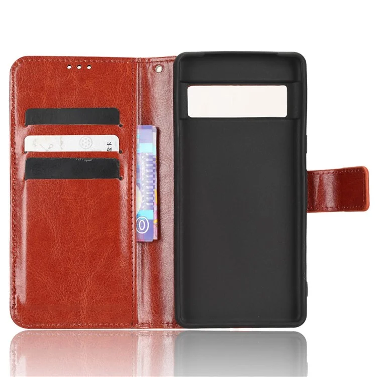 Custodia Telefonica Anti-cazzo Per Google Pixel 7 Pro 5G, PU Leather Crazy Horse Texture Magnetic Full Protection Portafoglio Portafoglio Con Supporto - Marrone