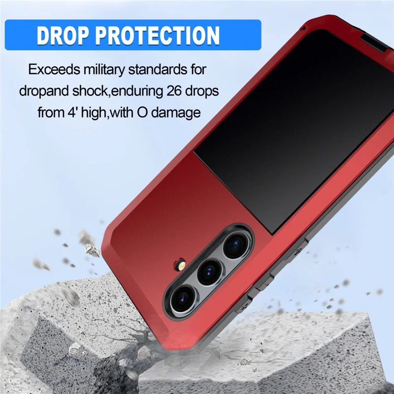 For Samsung Galaxy S25+ Case Silicone+Metal Phone Cover with PET Screen Protector - Red