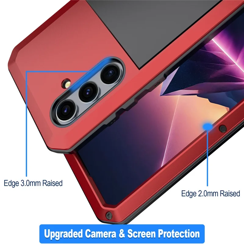 For Samsung Galaxy S25+ Case Silicone+Metal Phone Cover with PET Screen Protector - Red