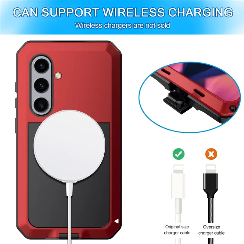 For Samsung Galaxy S25+ Case Silicone+Metal Phone Cover with PET Screen Protector - Red