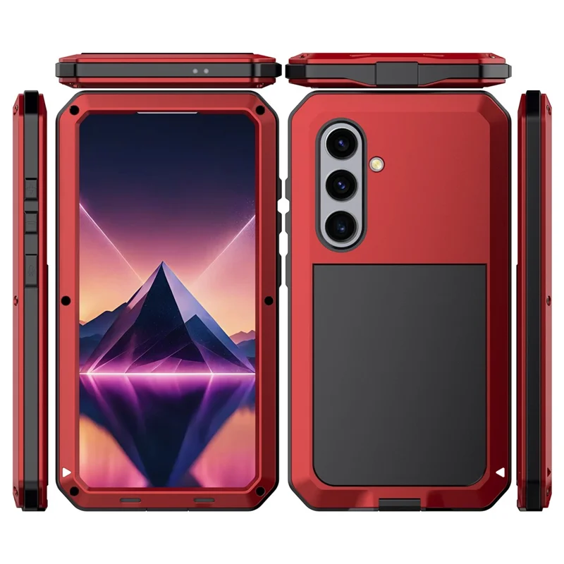 For Samsung Galaxy S25+ Case Silicone+Metal Phone Cover with PET Screen Protector - Red