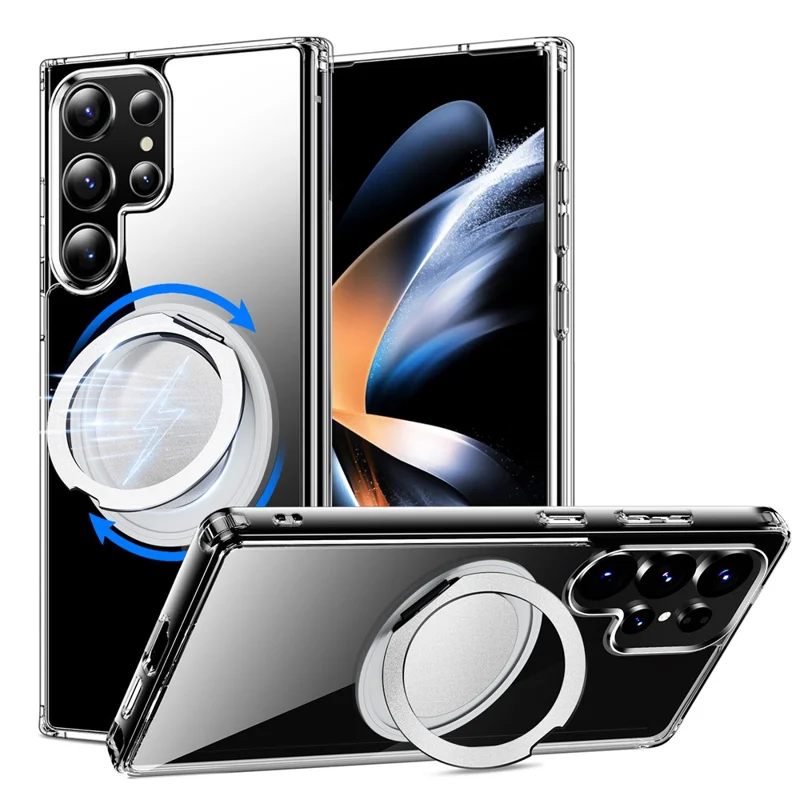 For Samsung Galaxy S24 Ultra Shockproof Case TPU PC Rotating Kickstand Clear Phone Cover