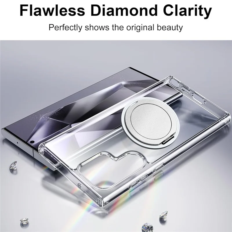 For Samsung Galaxy S24 Ultra Shockproof Case TPU PC Rotating Kickstand Clear Phone Cover