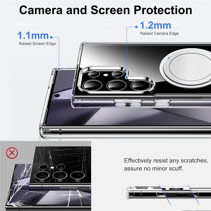 For Samsung Galaxy S24 Ultra Shockproof Case TPU PC Rotating Kickstand Clear Phone Cover