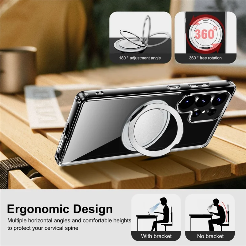 For Samsung Galaxy S24 Ultra Shockproof Case TPU PC Rotating Kickstand Clear Phone Cover