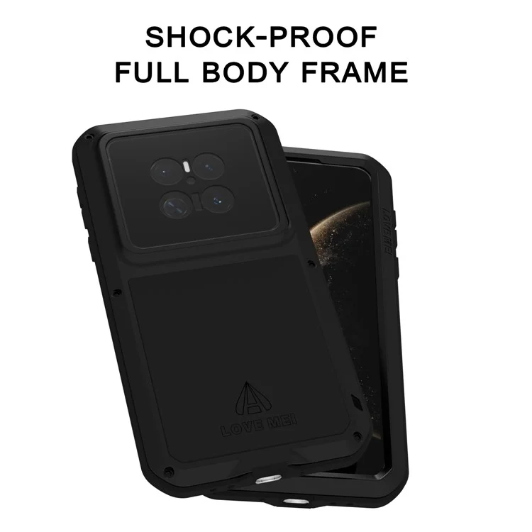 LOVE MEI Funda para Huawei Mate 70 Pro / Mate 70 Pro+ Protector de pantalla de cristal templado Cubierta de teléfono de metal + silicona - Negro