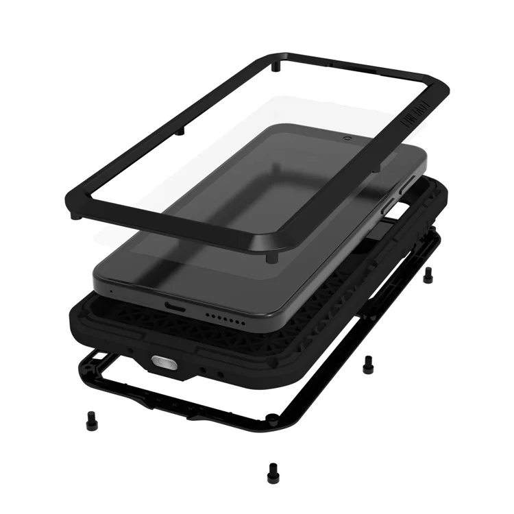 LOVE MEI Funda para Huawei Mate 70 Pro / Mate 70 Pro+ Protector de pantalla de cristal templado Cubierta de teléfono de metal + silicona - Negro