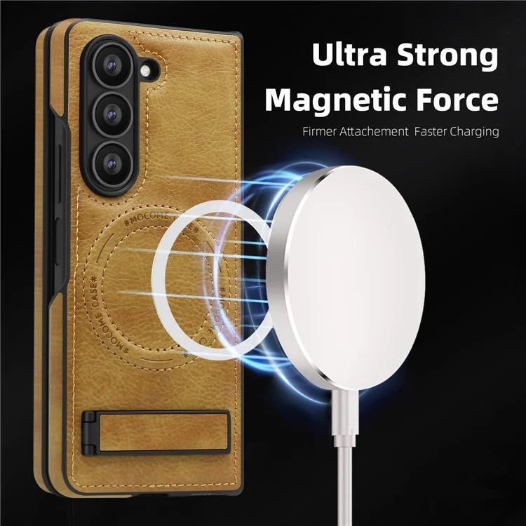 For Samsung Galaxy Z Fold5 5G Case Compatible with MagSafe Kickstand Leather Phone Back Cover  - Brown