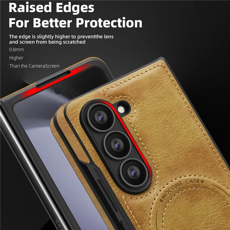 For Samsung Galaxy Z Fold5 5G Case Compatible with MagSafe Kickstand Leather Phone Back Cover  - Brown