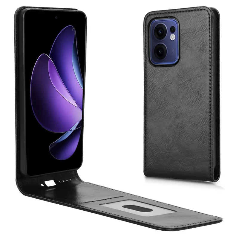 Pour Oppo Reno13 F 5G Étui avec Emplacement pour Carte Rabat Magnétique Vertical en Cuir - Noir
