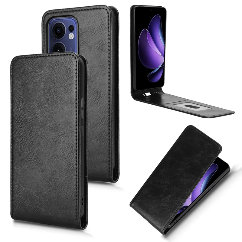Pour Oppo Reno13 F 5G Étui avec Emplacement pour Carte Rabat Magnétique Vertical en Cuir - Noir