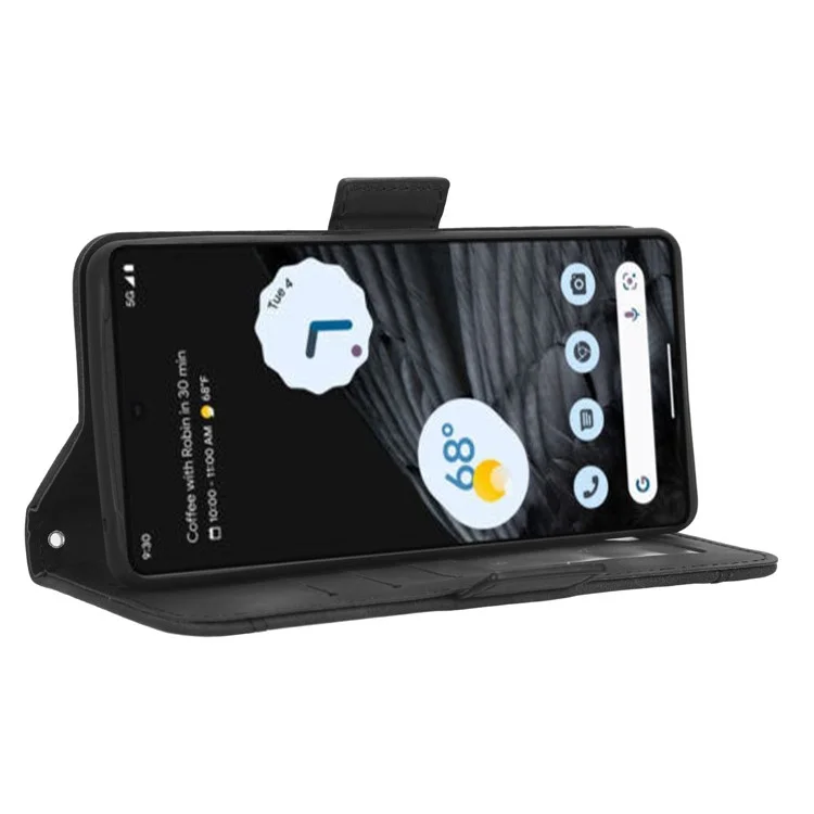 Anti-drop Cell Phone Cover For Google Pixel 7 Pro 5G, Multiple Card Slots PU Leather Wallet Case Dual Magnetic Clasp Phone Shell with Stand - Black