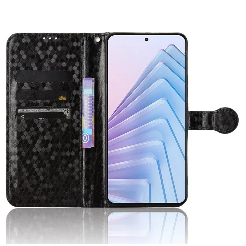 For Xiaomi Redmi Note 14 4G (163.25mm) Wallet Case Dot Pattern Imprint PU Leather Phone Cover - Black