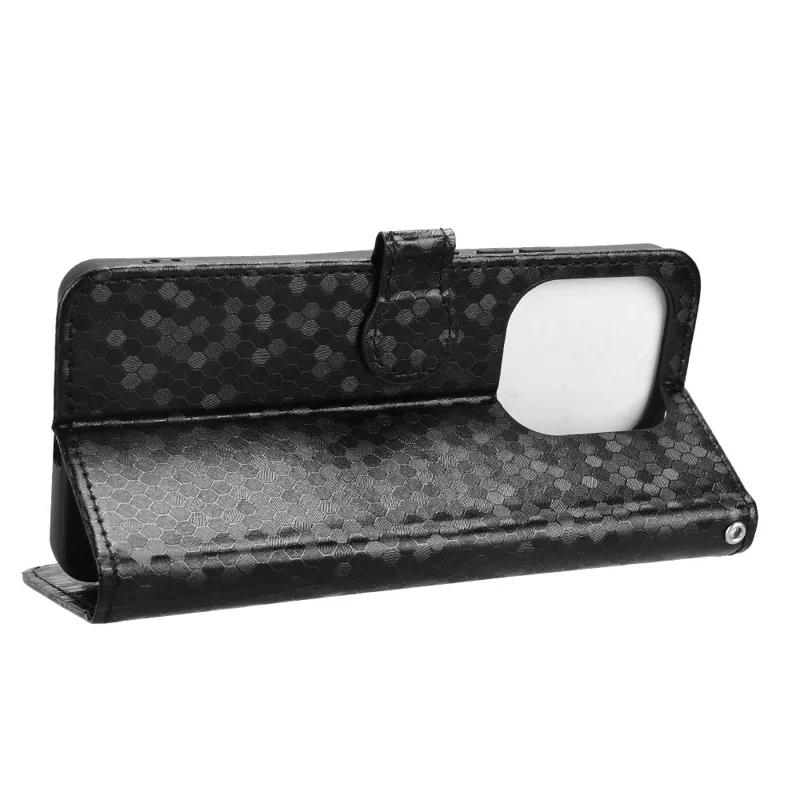 For Xiaomi Redmi Note 14 4G (163.25mm) Wallet Case Dot Pattern Imprint PU Leather Phone Cover - Black