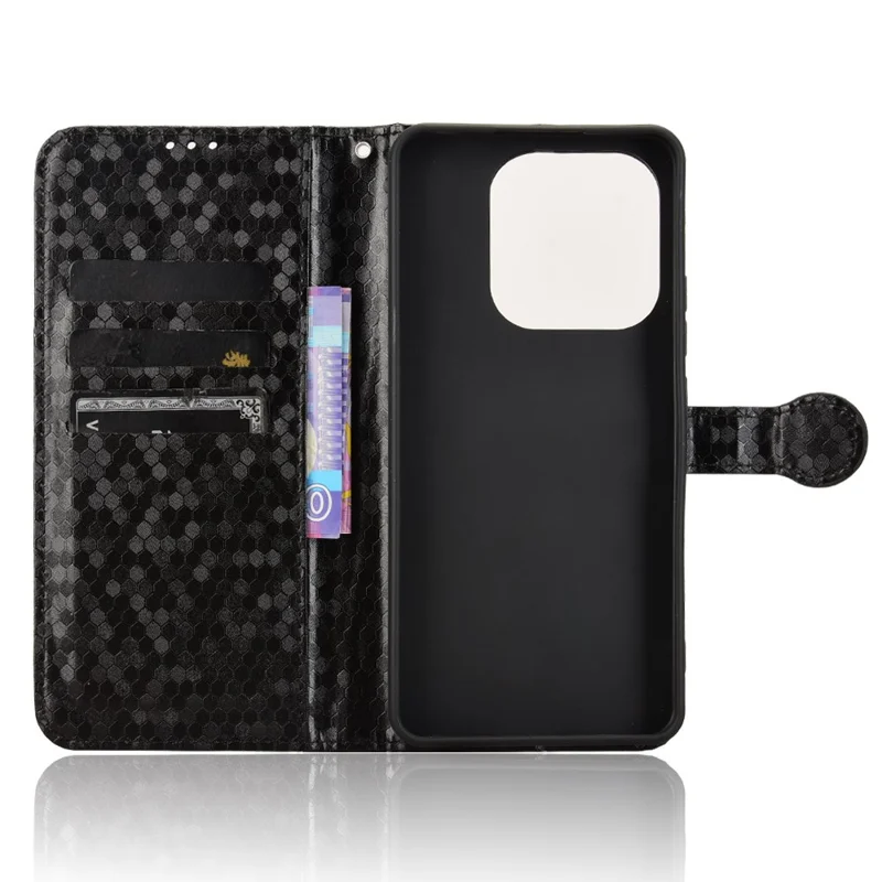For Xiaomi Redmi Note 14 4G (163.25mm) Wallet Case Dot Pattern Imprint PU Leather Phone Cover - Black