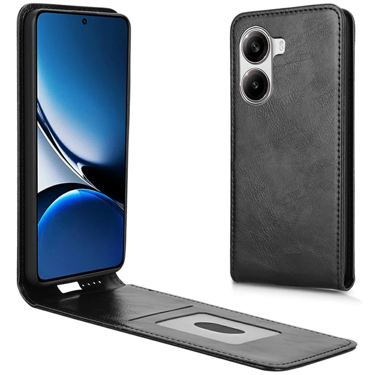 For Xiaomi Poco X7 Pro 5G  /  Redmi Turbo 4 5G Case with Card Slot Magnetic Vertical Flip Leather Phone Cover - Black