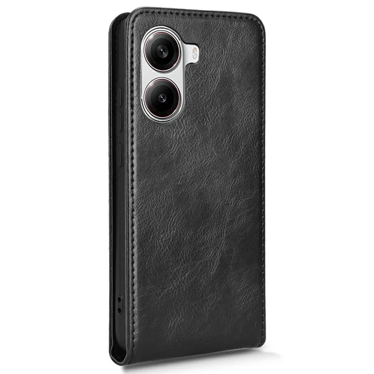 For Xiaomi Poco X7 Pro 5G  /  Redmi Turbo 4 5G Case with Card Slot Magnetic Vertical Flip Leather Phone Cover - Black