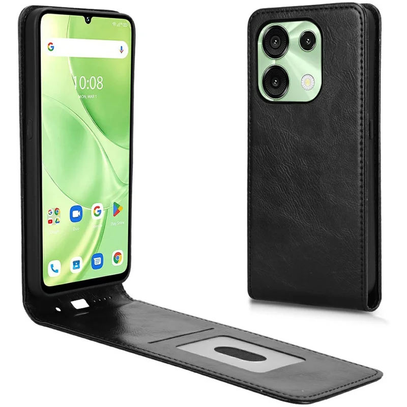 For Umidigi G9 5G  /  Note 90 Case with Card Slot Magnetic Vertical Flip Leather Phone Cover - Black