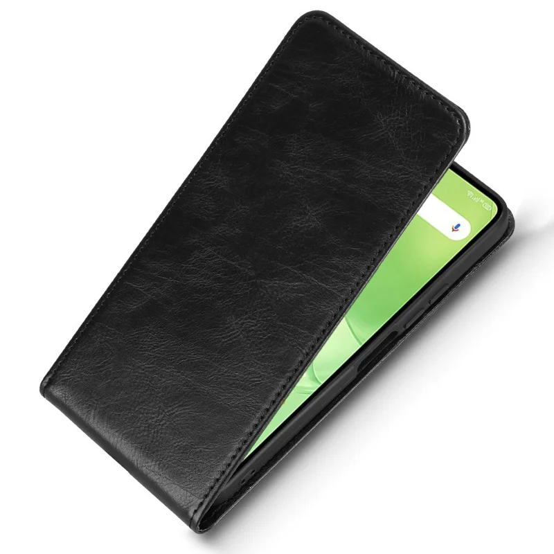 For Umidigi G9 5G  /  Note 90 Case with Card Slot Magnetic Vertical Flip Leather Phone Cover - Black