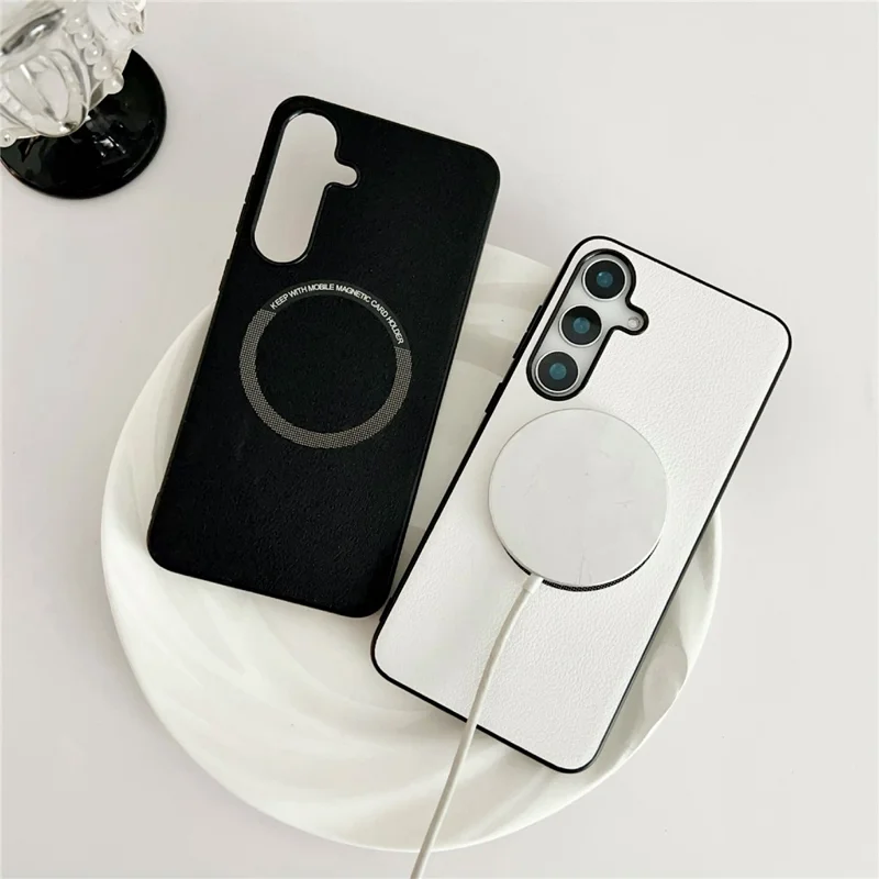 For Samsung Galaxy S25+ Magnetic Case Anti-Drop PU Leather + TPU Cover - White