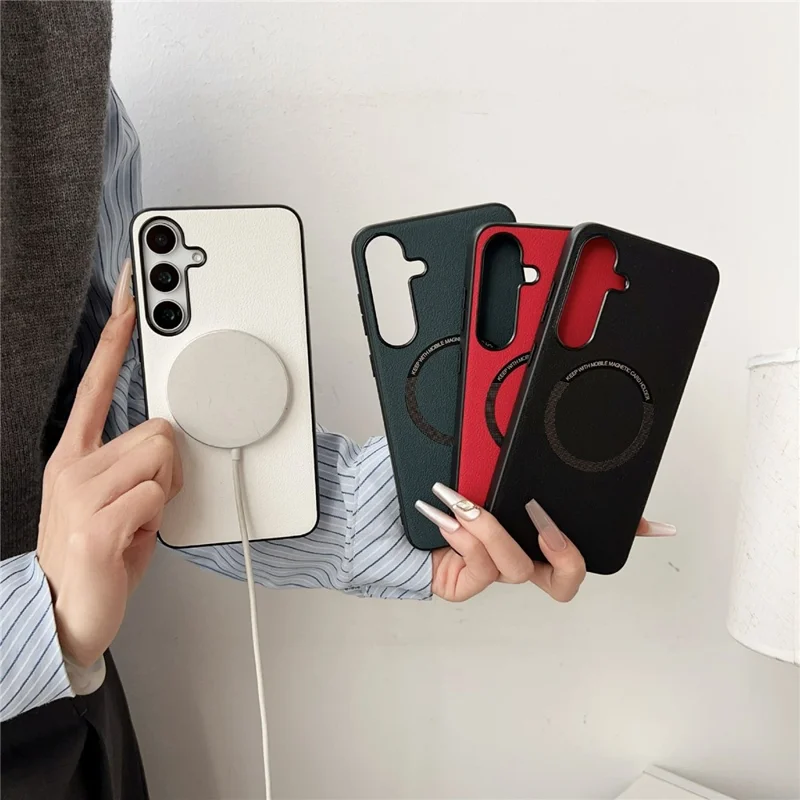 For Samsung Galaxy S25+ Magnetic Case Anti-Drop PU Leather + TPU Cover - White