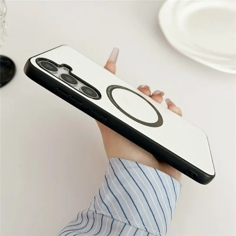 For Samsung Galaxy A36 5G Case Anti-Drop PU Leather+TPU Cover Compatible with MagSafe - White