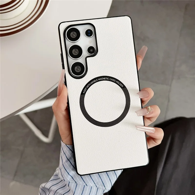 For Samsung Galaxy S25 Ultra Magnetic Case Anti-Drop PU Leather + TPU Cover - White