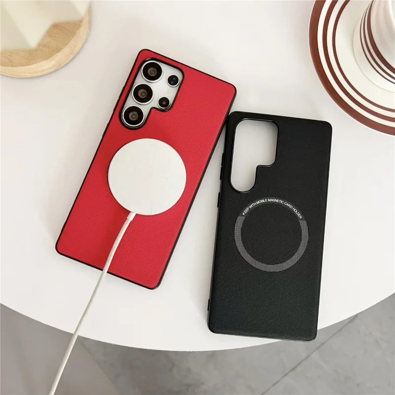 For Samsung Galaxy S25 Ultra Magnetic Case Anti-Drop PU Leather + TPU Cover - White