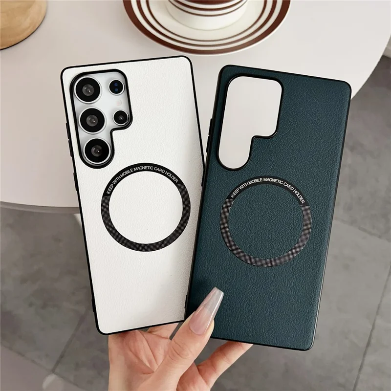 For Samsung Galaxy S25 Ultra Magnetic Case Anti-Drop PU Leather + TPU Cover - White