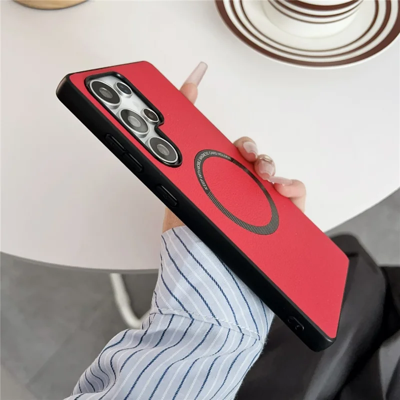 For Samsung Galaxy S25 Ultra Magnetic Case Anti-Drop PU Leather + TPU Cover - White