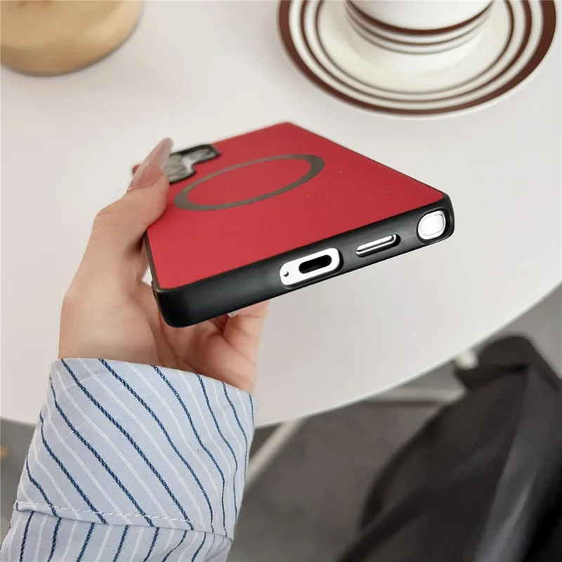 For Samsung Galaxy S25 Ultra Magnetic Case Anti-Drop PU Leather + TPU Cover - White