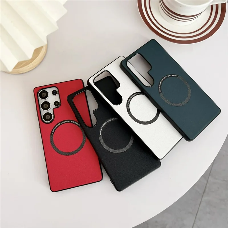 For Samsung Galaxy S25 Ultra Magnetic Case Anti-Drop PU Leather + TPU Cover - White