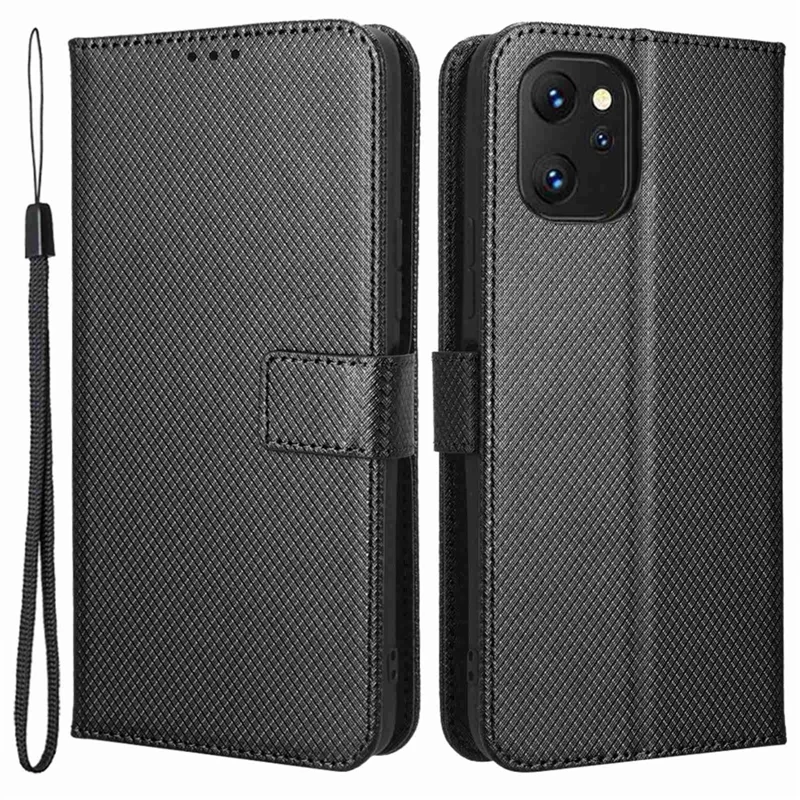 Folia do Umidigi Power 7 / 7S z diamentową fakturą, ochronna obudowa antyrysikowa, etui portfel z funkcją podpórki - Czarny