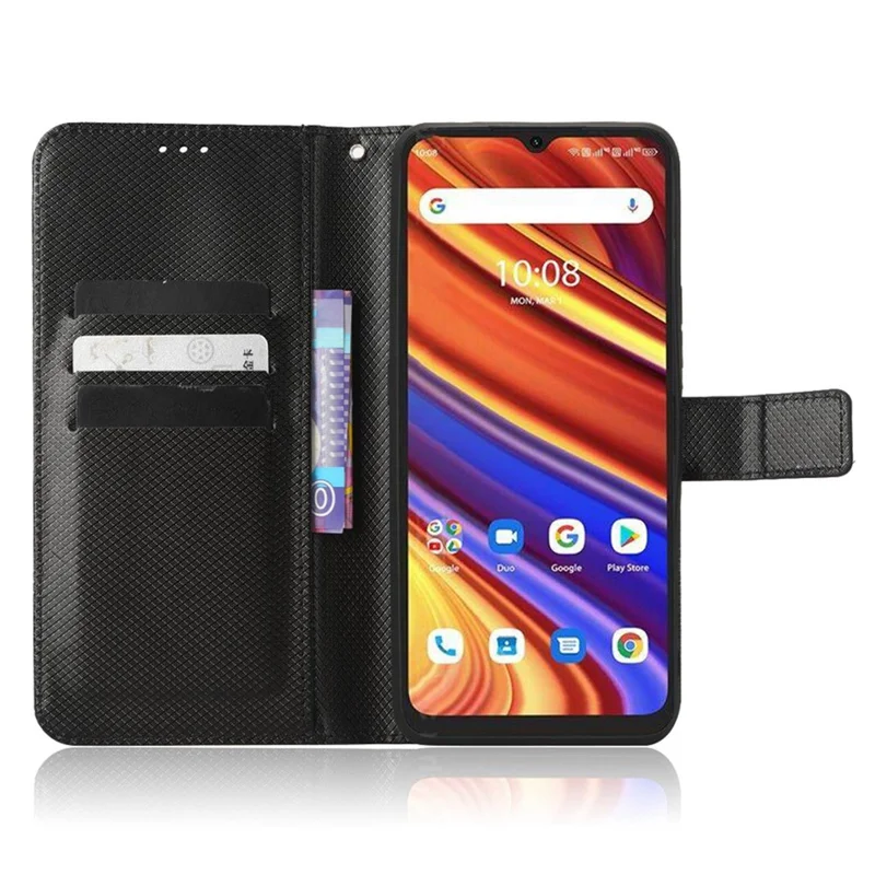 Folia do Umidigi Power 7 / 7S z diamentową fakturą, ochronna obudowa antyrysikowa, etui portfel z funkcją podpórki - Czarny