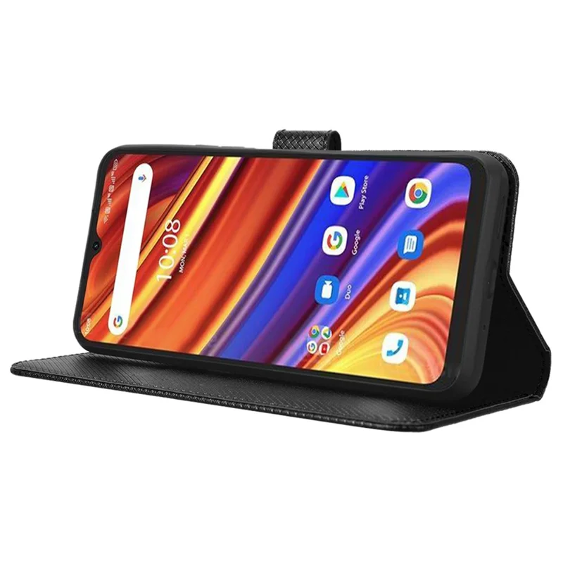 Folia do Umidigi Power 7 / 7S z diamentową fakturą, ochronna obudowa antyrysikowa, etui portfel z funkcją podpórki - Czarny