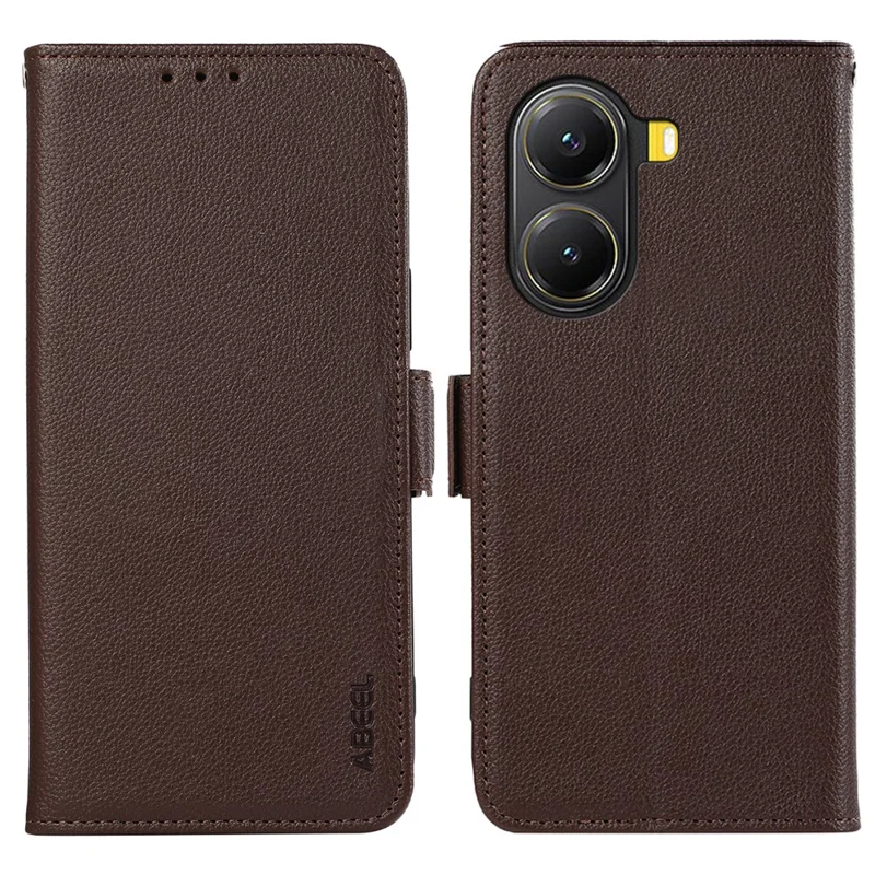 ABEEL For Xiaomi Poco X7 Pro 5G  /  Redmi Turbo 4 5G Case Litchi Texture Leather RFID Blocking Phone Cover - Brown